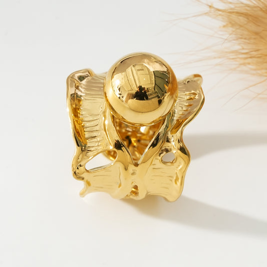 Bague Dorée Double Bandes A Volants Avec Boule