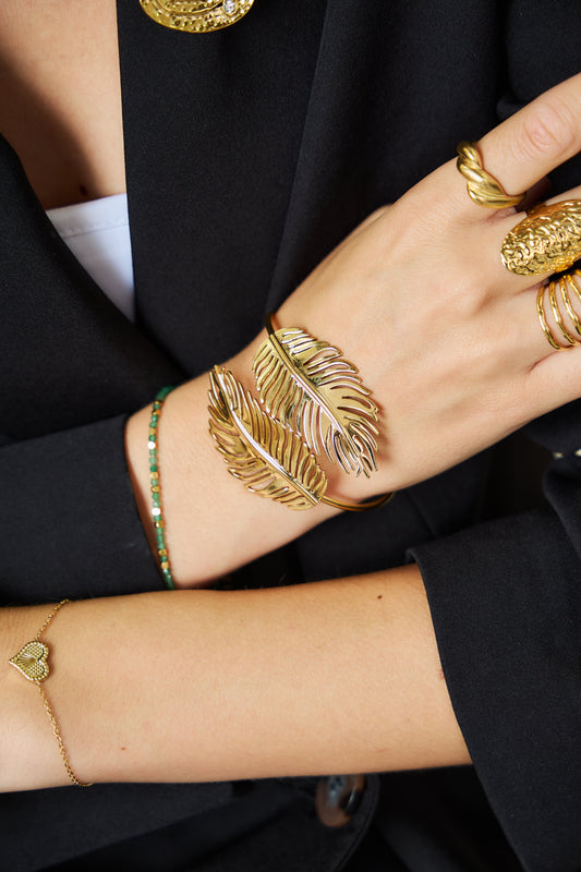 Bague Dorée Triple Bandes Empilées Brossées