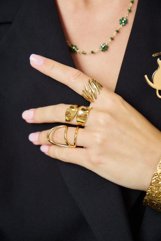 Bague Dorée Ajustable Clôtures Brillantes