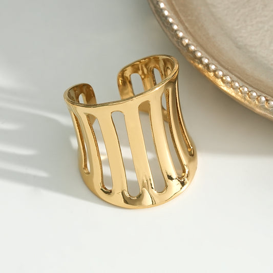 Bague Dorée Ouverte Large Ajourée Multi Barres
