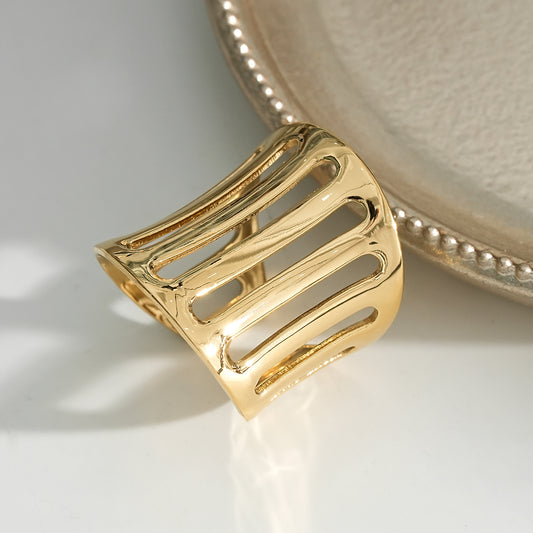 Bague Dorée Ouverte Large Ajourée Multi Barres