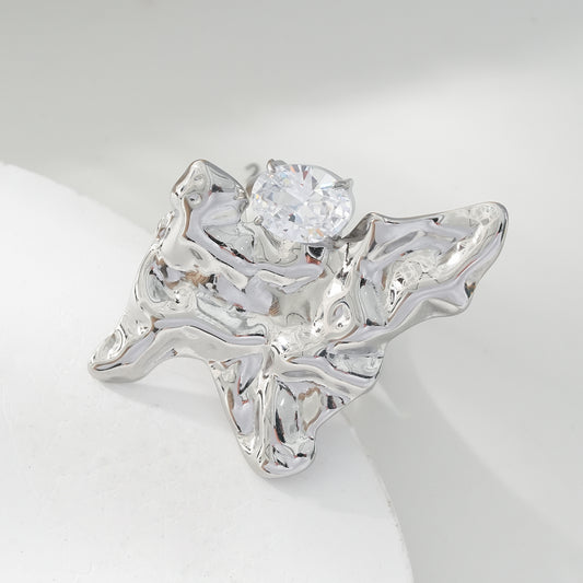 Bague Ajustable Plaque Irrégulière Avec Strass