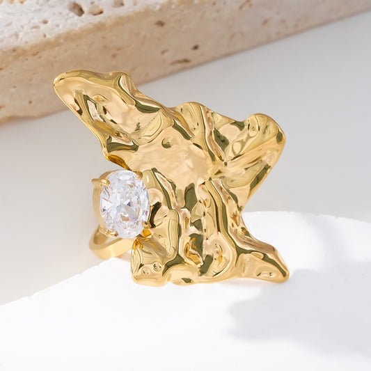 Bague Ajustable Plaque Irrégulière Avec Strass