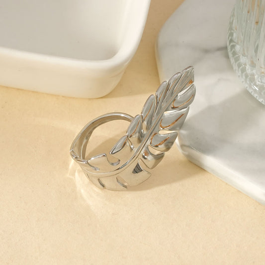 Bague Argentée Feuille Naturelle