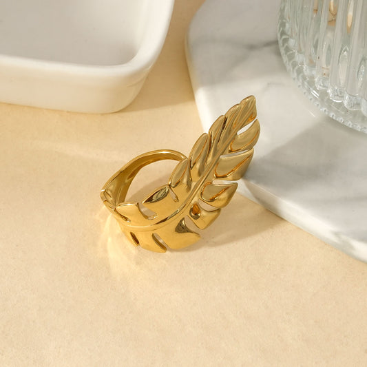 Bague Dorée Feuille Naturelle