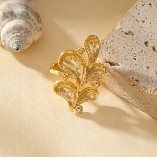 Bague Dorée Ajustable Grande Feuille