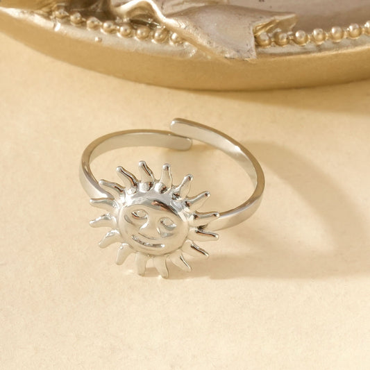 Bague Argentée Ajustable Visage Soleil