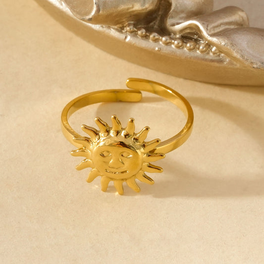 Bague Dorée Ajustable Visage Soleil