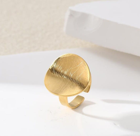 Bague Dorée Ouverte Disque Brossé Brillant