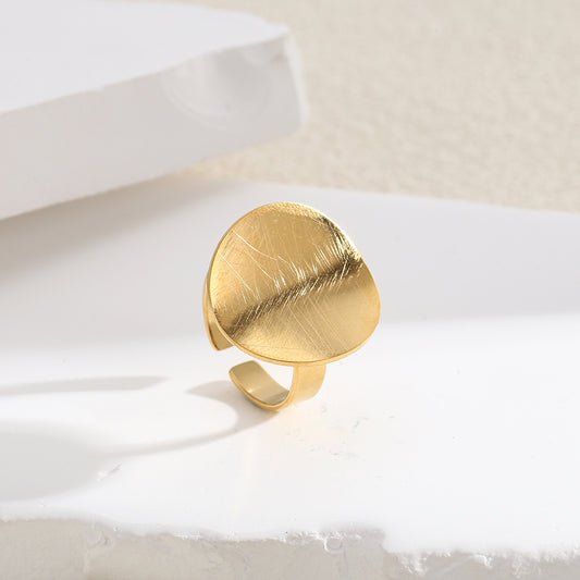 Bague Dorée Ouverte Disque Brossé Brillant