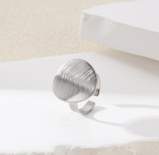 Bague Argentée Ouverte Disque Brossé Brillant