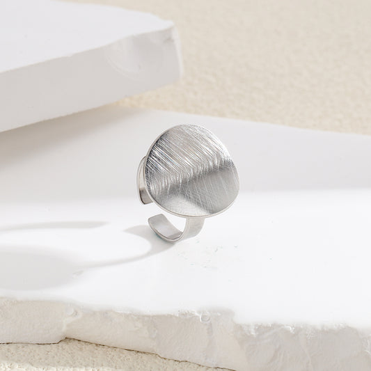 Bague Argentée Ouverte Disque Brossé Brillant