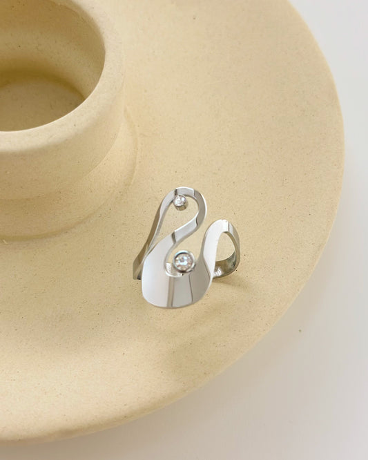 Bague Argentée Ouverte Cygne Brillant Orné de Strass