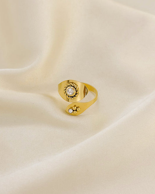 Bague Dorée Câlin Ornée de Strass Perles Dorées Et Anneau Tressé