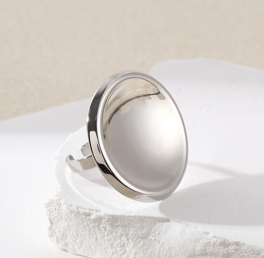 Bague Argentée Ouverte Disque Brillant