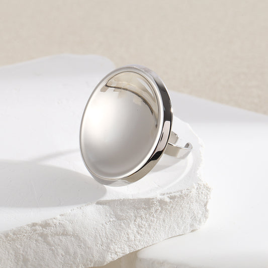 Bague Argentée Ouverte Disque Brillant