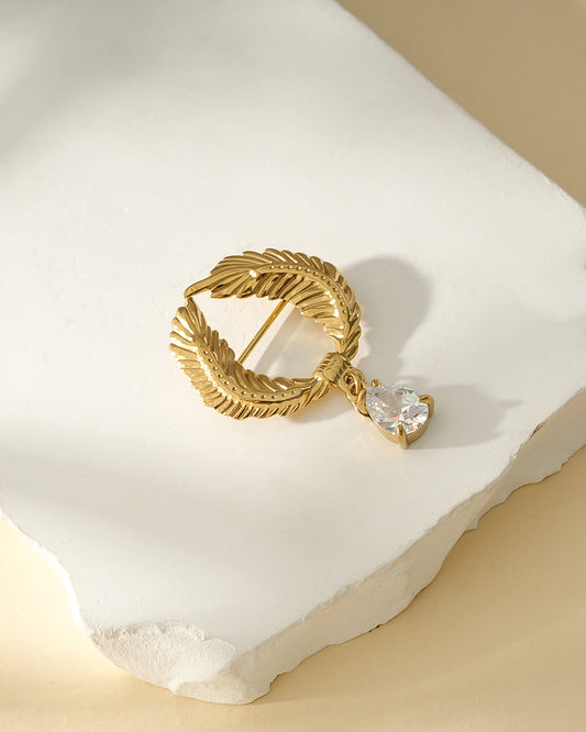 Broche Dorée Couronne de Laurier Avec Strass Goutte