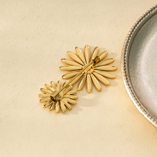 Broche Dorée Double Tournesols Brillants