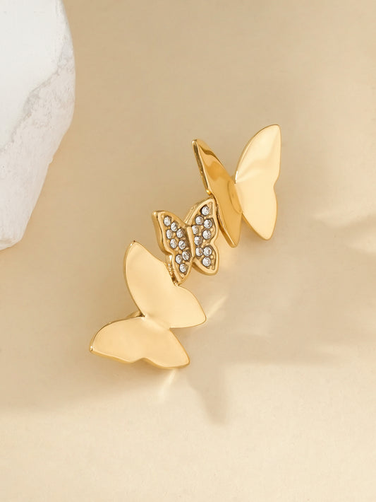Broche Dorée Triple Papillons Simples Et Strass