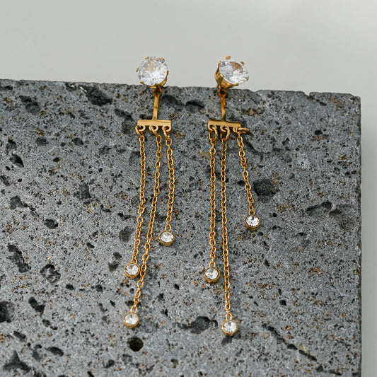 Boucles d'Oreilles Chaînes Minces Avec Strass Doré