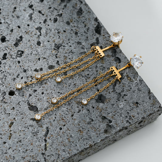 Boucles d'Oreilles Chaînes Minces Avec Strass Doré