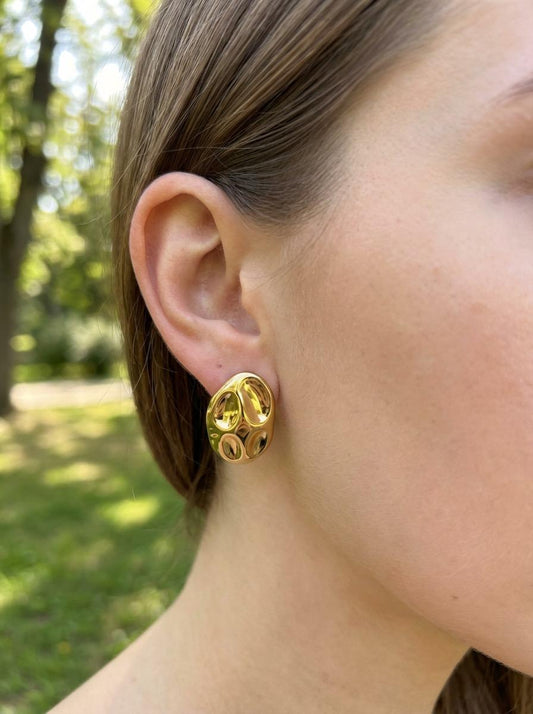 Boucles d'Oreilles Dorées Puces Ovales Epaisses Style Cailloux