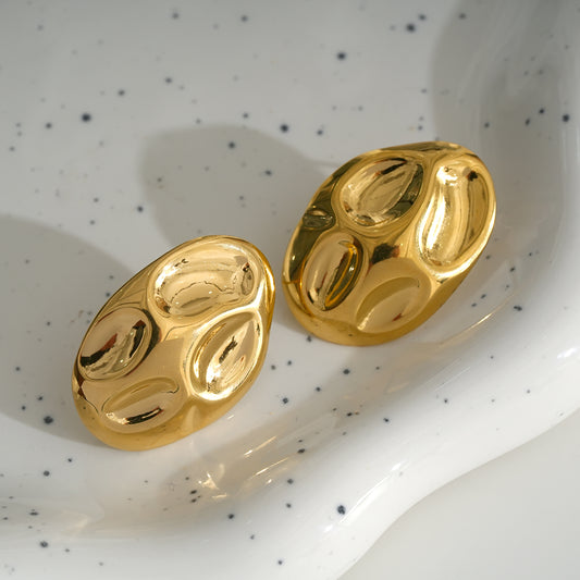 Boucles d'Oreilles Dorées Puces Ovales Epaisses Style Cailloux