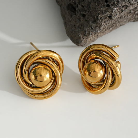 Boucles d'Oreilles Dorées Créoles Epaisses Croisées Avec Boule