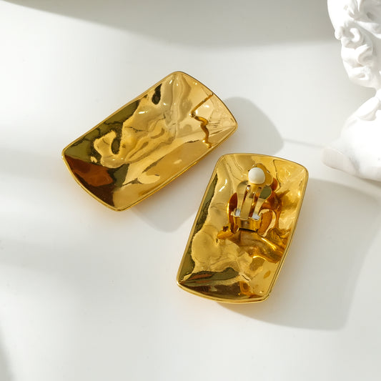 Boucles d'Oreilles Dorées Plaques Rectangulaires Clip