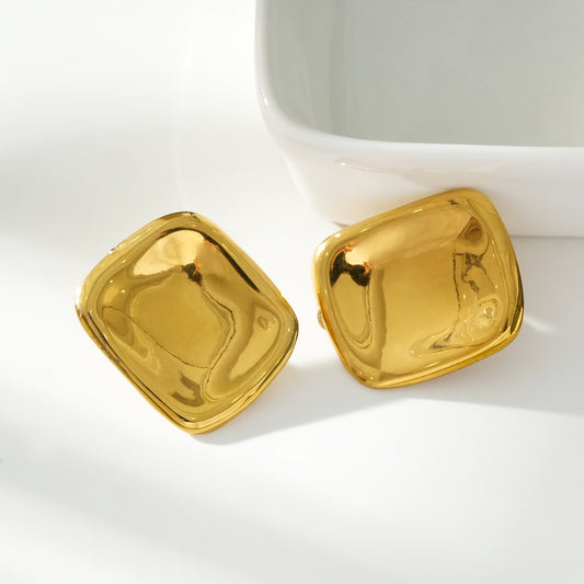 Boucles d'Oreilles Dorées Plaques Carrées Clip