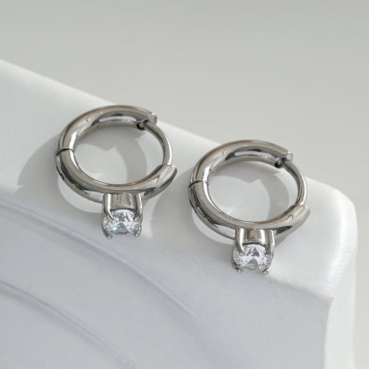 Boucles d'Oreilles Argentées Créoles Petites Avec Strass