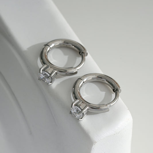 Boucles d'Oreilles Argentées Créoles Petites Avec Strass