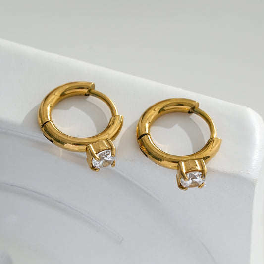 Boucles d'Oreilles Dorées Créoles Petites Avec Strass