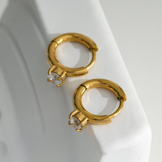 Boucles d'Oreilles Dorées Créoles Petites Avec Strass