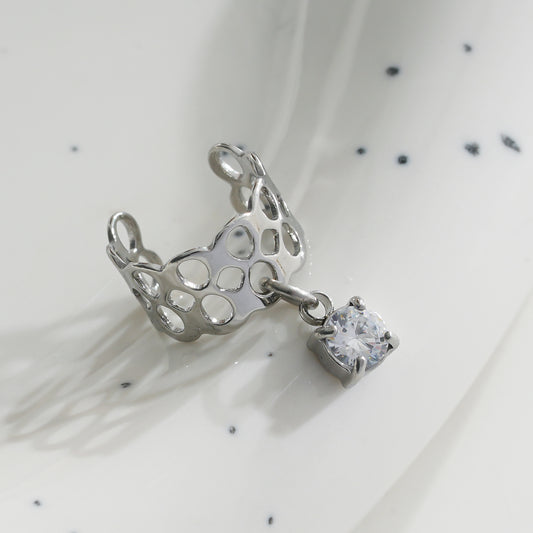 Bague d'oreilles Earcuff Argentée avec Strass Pendentif