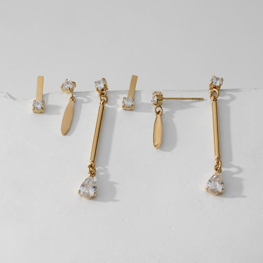 Trois Paires de Boucles d'oreilles Dorées Oxyde de Zirconium