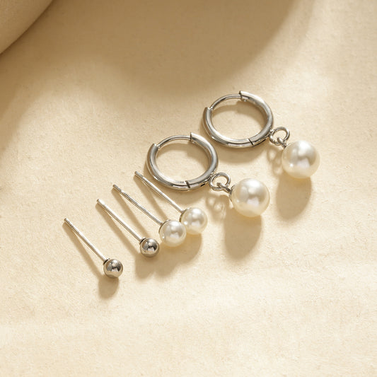 Lot de 3 paires de boucles d'oreilles argentées clous et anneaux