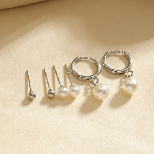 Lot de 3 paires de boucles d'oreilles argentées clous et anneaux