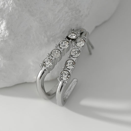 Boucles d'Oreilles Rectangle En Strass Argentées