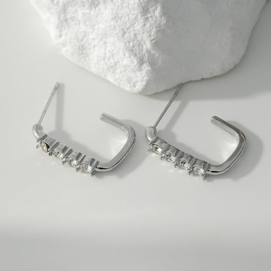 Boucles d'Oreilles Rectangle En Strass Argentées