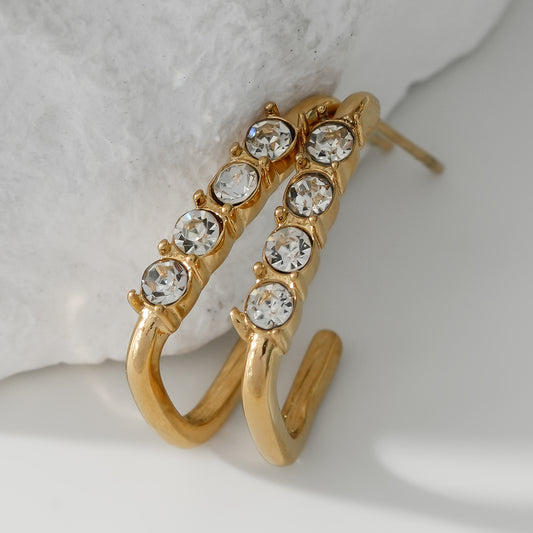 Boucles d'Oreilles Rectangle En Strass Dorées