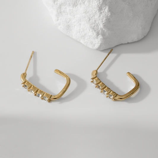 Boucles d'Oreilles Rectangle En Strass Dorées