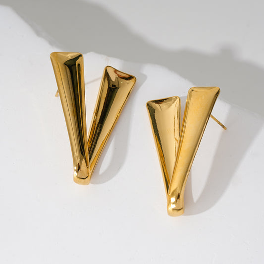 Boucles d'Oreilles Dorées Bandes Courbées En V Brillantes