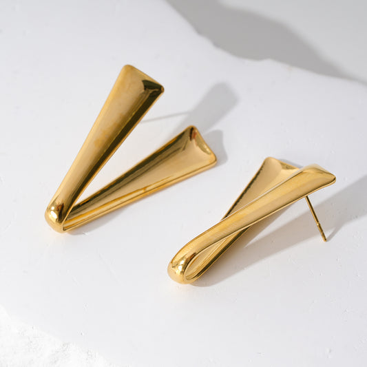 Boucles d'Oreilles Dorées Bandes Courbées En V Brillantes