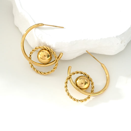 Boucles d'Oreilles Créoles Tressées Et Boules Dorées