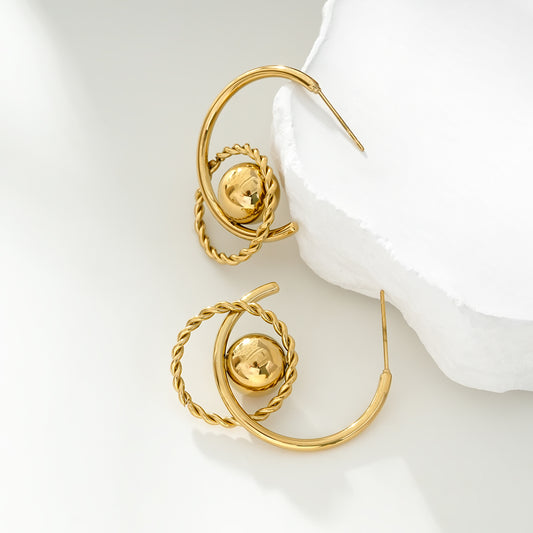 Boucles d'Oreilles Créoles Tressées Et Boules Dorées