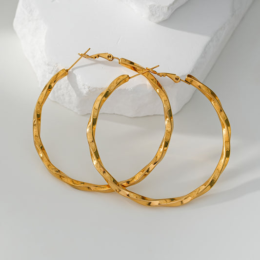 Boucles d'Oreilles Dorées Créoles Torsadées Epaisses Brillantes