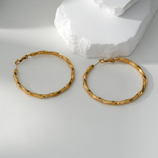 Boucles d'Oreilles Dorées Créoles Torsadées Epaisses Brillantes