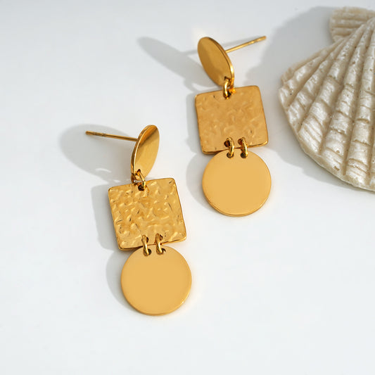 Boucles d'Oreilles Dorées Pendantes Plaques Martelées