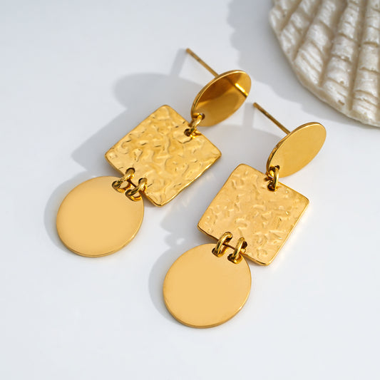 Boucles d'Oreilles Dorées Pendantes Plaques Martelées
